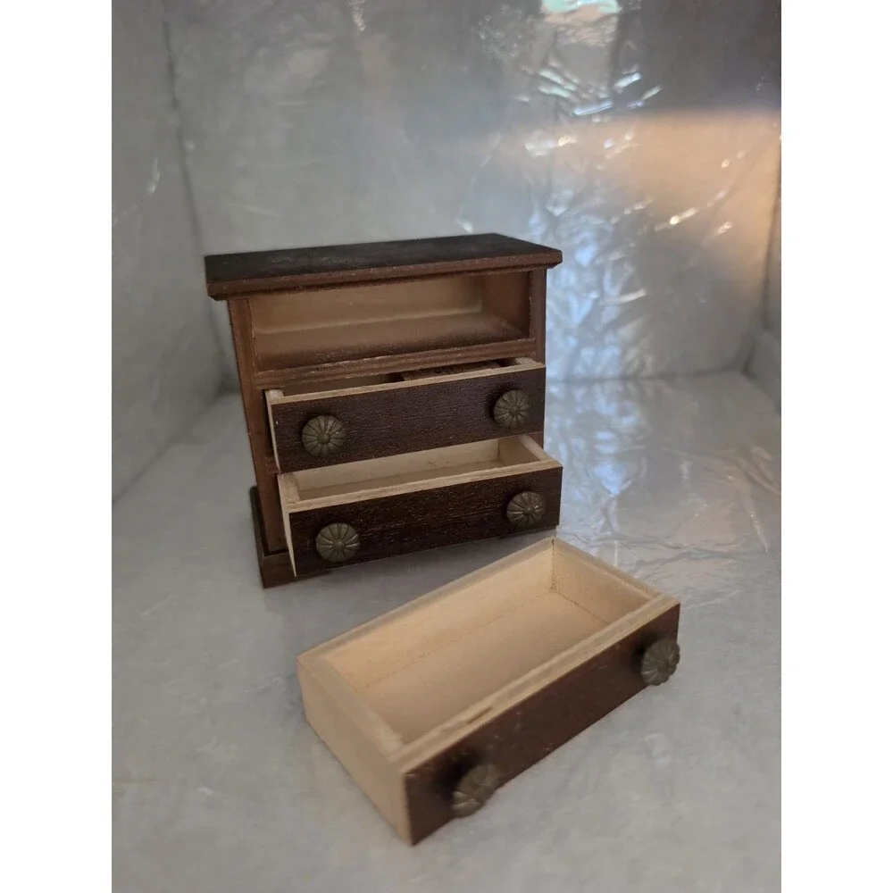 VTG German Bodo Hennig Dollhouse 3 Pc Set Bedroom Set Made in Germany 1:12